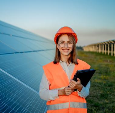 Employee controlling solar panel